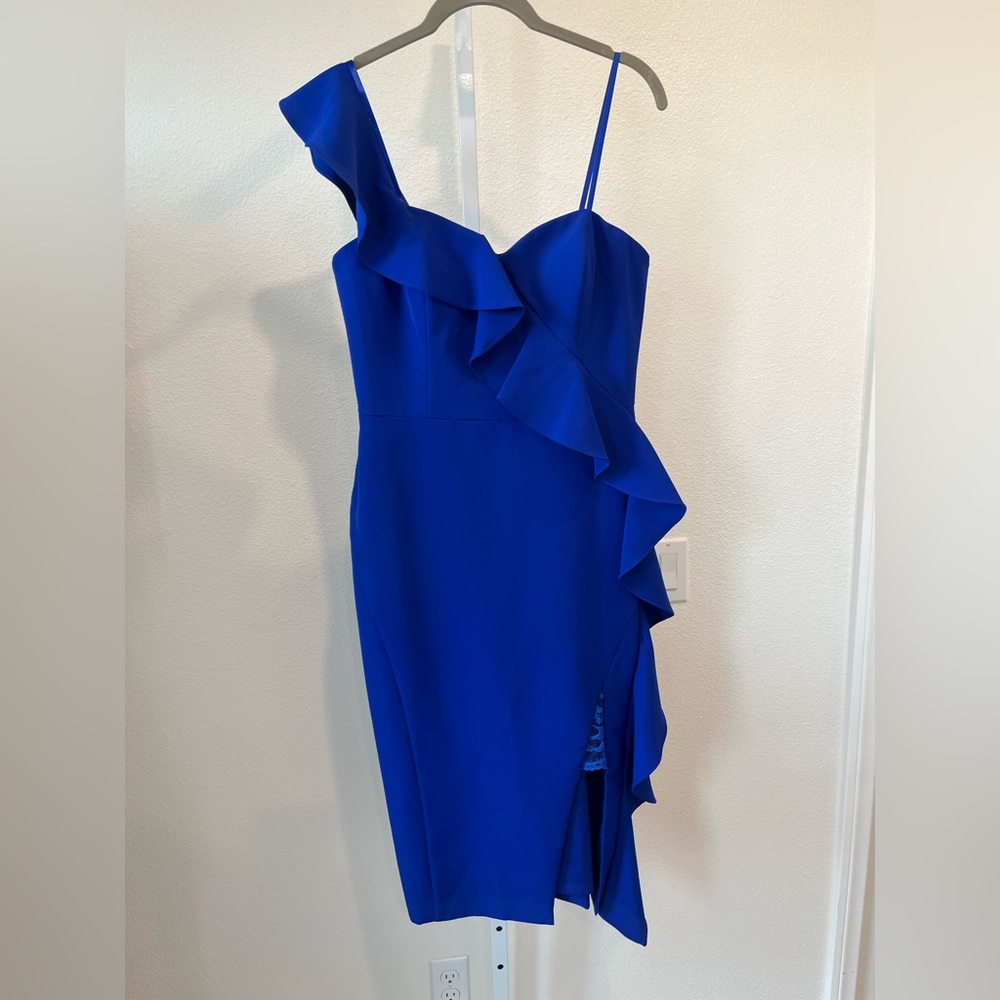 Aidan Mattox Royal Blue One Shoulder Dress